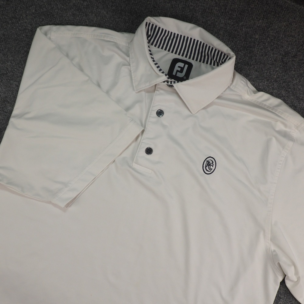 FootJoy Polo Shirt Men Med White Solid Golf Performance Athletic Sportswear